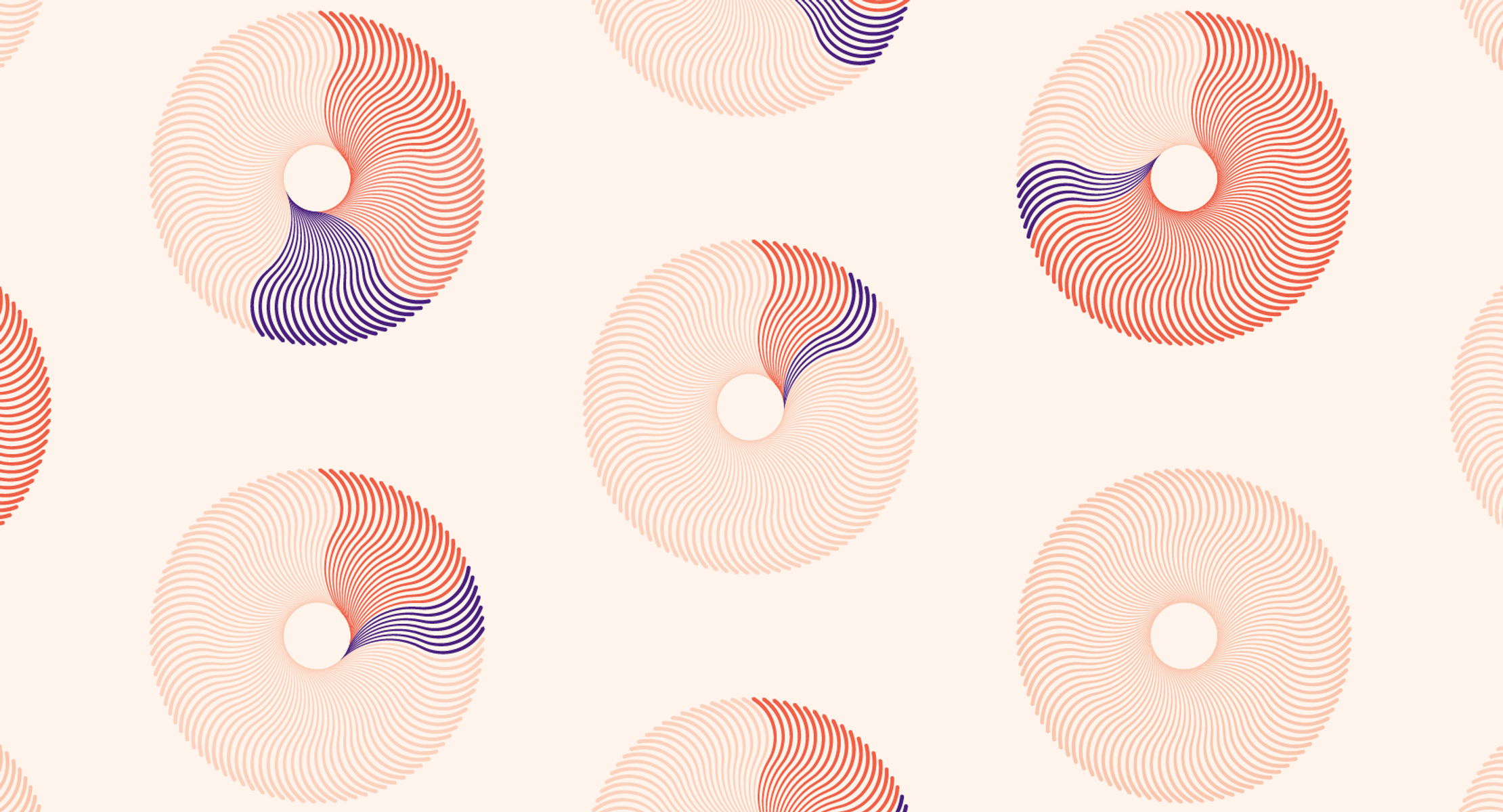 Several abstract circles, each made of several small curved lines. The circles have smaller circular holes cut out in the middle.