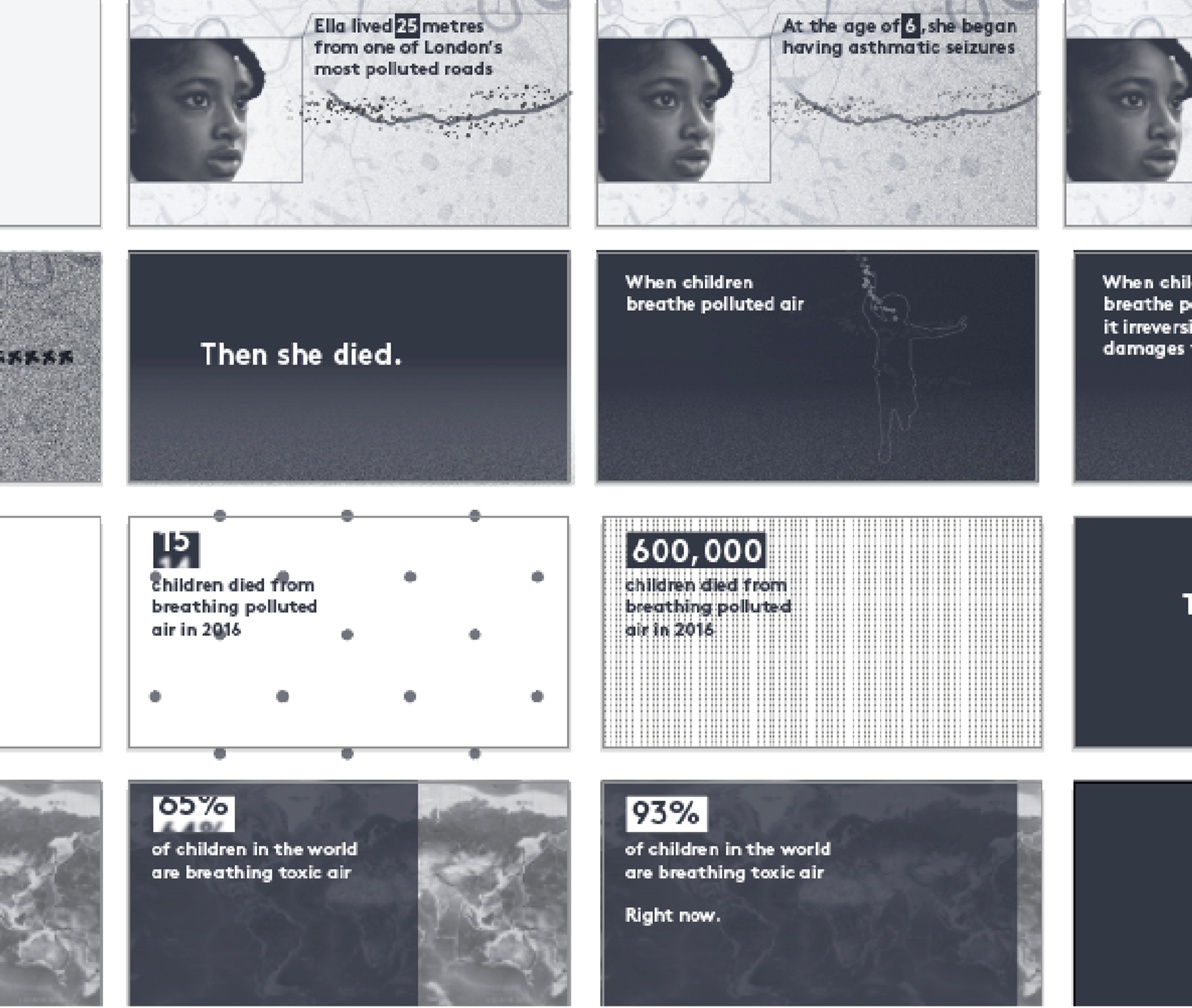 A storyboard of several stills planning the flow of visuals for the This is Ella video.